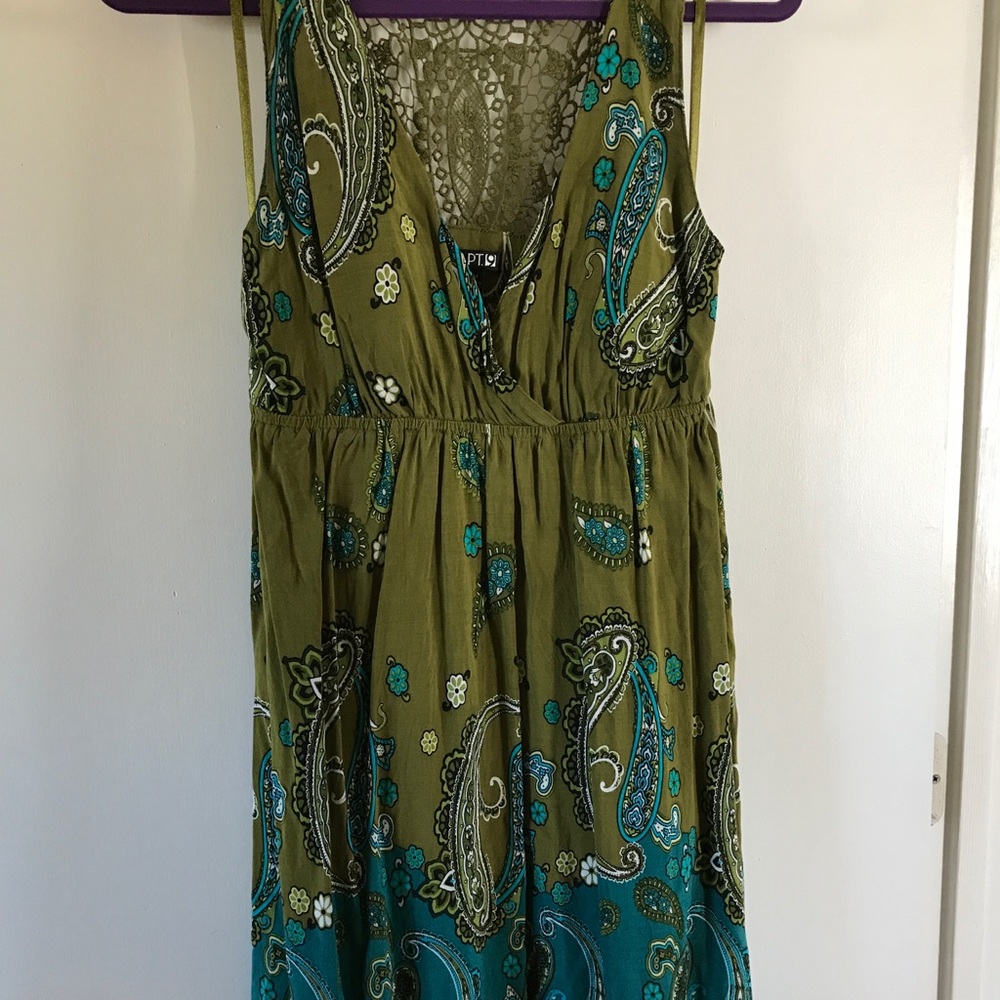 Green Paisley Boho Dress Women’s Size M